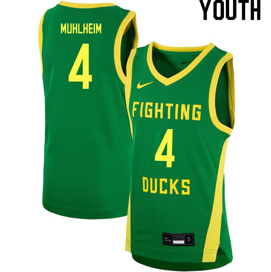 Youth # #4 Sam Muhlheim Oregon Ducks College Basketball Jerseys Sale-Green
